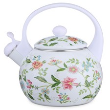 2.3 Quart Vintage Enamel Tea Kettle, Whistling Tea Kettle for Stove Top, Floral picture