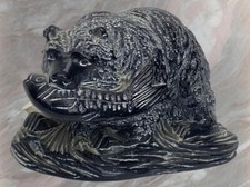 Bear Figurine Catching Fish Statue Canada Aardik Collection Stone Heavy Vintage picture