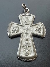Vintage Theda Sterling Silver 4-Way Cross Medal Catholic Pendant Mid Century picture