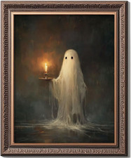 Vintage Halloween Wall Art – Ghost Holding Candle Print, Gothic Dark Academia Ae picture