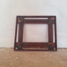 Tramp art vintage wooden frame picture