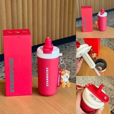 Starbucks 18.6oz Xmas Red Insulated Cup W Flip Lid & Bear Pendant Collector Gift picture