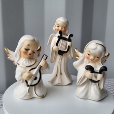 Vintage 1950s Mid-Century Ceramic Angel Musician Figurines Japan Antique  picture
