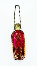 Antique Chatelaine Cranberry Glass & Enamel Perfume Scent Bottle picture
