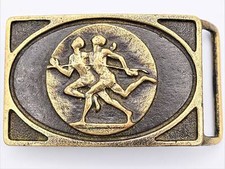 Solid Brass Sprinter Footrace Olympic Runner Track & Field Vintage Belt Buckle picture