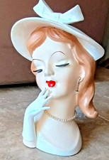 Vintage Reubens Lady Head Vase #496 Japan Iridescent Hat Pearl Jewelry MCM picture