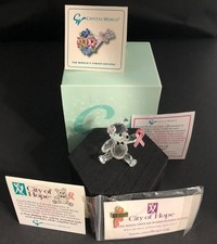 CRYSTAL WORLD HOPEFUL BEAR BREAST CANCER, 2003, #COH002, RETIRED,  COA, NIB picture