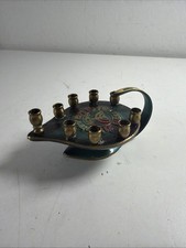 VTG Brass Dayagi Mosaic Menorah Aladdin Lamp 9 Candle Oppenheim Made In Isreal picture