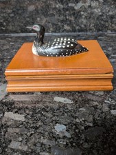 Vtg. 1982 Albert E Price Wooden Playing Card Box G&G Loon Waterfowl 2 Decks picture