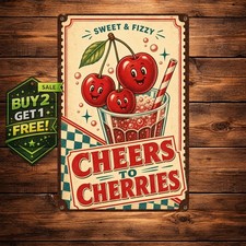 Smiling Cartoon Cherry Poster Quote Distressed Cute Metal Sign picture