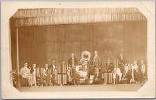 Vintage 1930s Real Photo RPPC Postcard BAND / Musicians on Stage / Unused picture