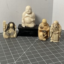 Vintage Asian Faux Bone Figurine Lot 4 Rotating Face Netsuke Okimono Signed picture