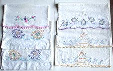 Vintage Lot Of 6 Embroidered White Pillowcases- Crochet- Estate picture