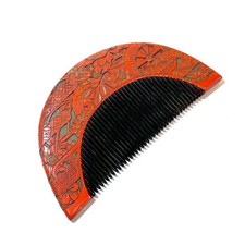 1900s Japanese Antique Lacquer Kushi Comb Chrysanthemum Carved Kimono Accessory picture