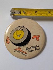 Vintage Pin Pinback Button Best Wishes Peter Puck NHL Hockey Mascot 1974 picture
