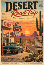Desert Road Trip Vintage Travel Poster Motel Gas Station Southwest Art 13x19 picture