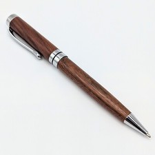 Luxury Wood Ballpoint Pen Rosewood Silver Twist - Office Gift Dad Executive picture