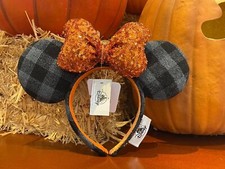Disney.Parks Orange Bow Halloween Plaid Minnie Mouse Ears Headband US POST picture