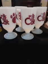 Vtg Arctic Cat The Year of the Cat Milk Glass Mug Paw Set Of 4 With Original Box picture