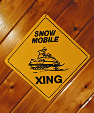 Snowmobile Crossing Sign 12x12 Yellow Novelty Xing Road Warning picture