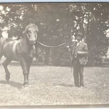 c1910s Man holding Horse Whip RPPC Postcard Gentleman Bowler Hat Groom picture