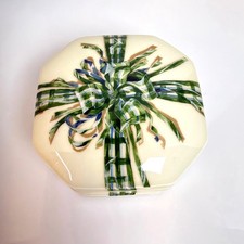 Phillipe Deshoulieres Limoges Trinket Box - Plaid Bow Xmas picture