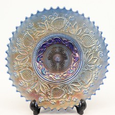 Antique Dugan Fanciful Carnival Glass Plate Cobalt Blue 9