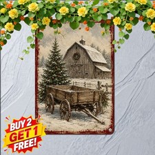 Snowy Winter Farmhouse Metal Tin Sign Rustic Barn Country Wall Decor 8x12 picture