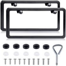 2 Pack License Plate Frames Black Rustproof Stainless Steel License Plate Hold picture