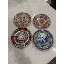 Vintage Japanese handpainted Imari Porcelain Wall Plaque Set of 4 Made in Japan picture