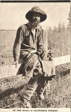 CALIFORNIA HOBO TRAMP original antique postcard ca ~rare candid pioneer portrait picture
