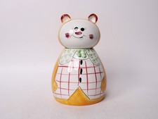 Vintage 1970s Quadrifoglio Italy Ceramic Teddy Bear Cookie Jar Plaid Vest picture