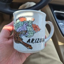 Rare Vintage Arizona Roadrunner BIrd Speckled Coffee Mug Ceramic Cactus picture