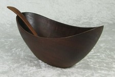 Danish Modern Teak Serving Bowl / Dish and Spoon 8-1/4 inch Long Vintage MCM picture