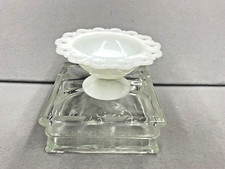 Milk Glass Pedestal Bowl Lace Edge Candy Nut Dish Vintage Crafting picture