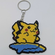 Surfing Pikachu - Pokemon Keychain Pixel Art Retro Sprite Keyring Bag Charm picture
