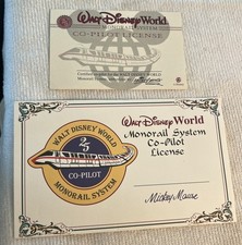GET BOTH - WDW Old Rare Version 1996 Walt Disney World Monorail Co-Pilot License picture