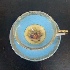 Vintage Aynsley Orchard Gold Turquoise Blue Tea Cup & saucer made in England picture
