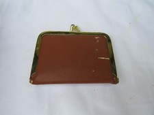 VINTAGE MCM TRAVEL SEWING KIT in Brown LEATHER COIN SNAP PURSE w/ GOLD FRAME picture