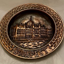 Budapest Hungary Cityscape Copper Hanging Plate Plaque 7” Heavy Collectors VTG picture