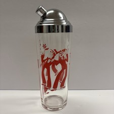 Vtg 1960s MCM Cocktail Shaker Red & White Clown Motif 10.5