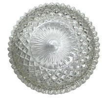 Vintage Clear Cut Glass Ashtray Diamond Point Sunburst Round Scalloped Edge 6