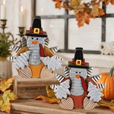 2 Pack Thanksgiving Turkey Decorations, Wooden Turkey Figurines Table Decor f... picture
