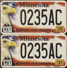 2022 Pair of MINNESOTA Support Our Troops Eagle License plates EXPIRED picture