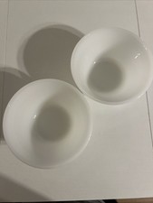 Federal Glass White Dbl Bands Milk Glass Bowls 5” Excellent Condition Set of 2 picture