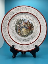 Vintage H&E Bavaria Porcelain Plate Romantic Scene Gold Floral Design 1940-1960 picture
