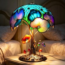 Painting Mushroom Table Lamp, 5.9 Inch New Stained Glass Plant polychrome picture