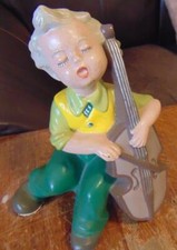 Vintage Ceramic FIGURINE BOY w/BASE FIDDLE Music Instrument 8