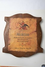 Michelob Beer Plastic Sign (N4L) Anheuser Busch Wood w/Leather Mount 16x14 picture