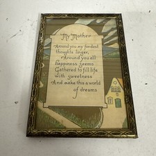 Vintage Metal Framed “My Mother” Greeting Motto Message Print Art Deco - LN picture